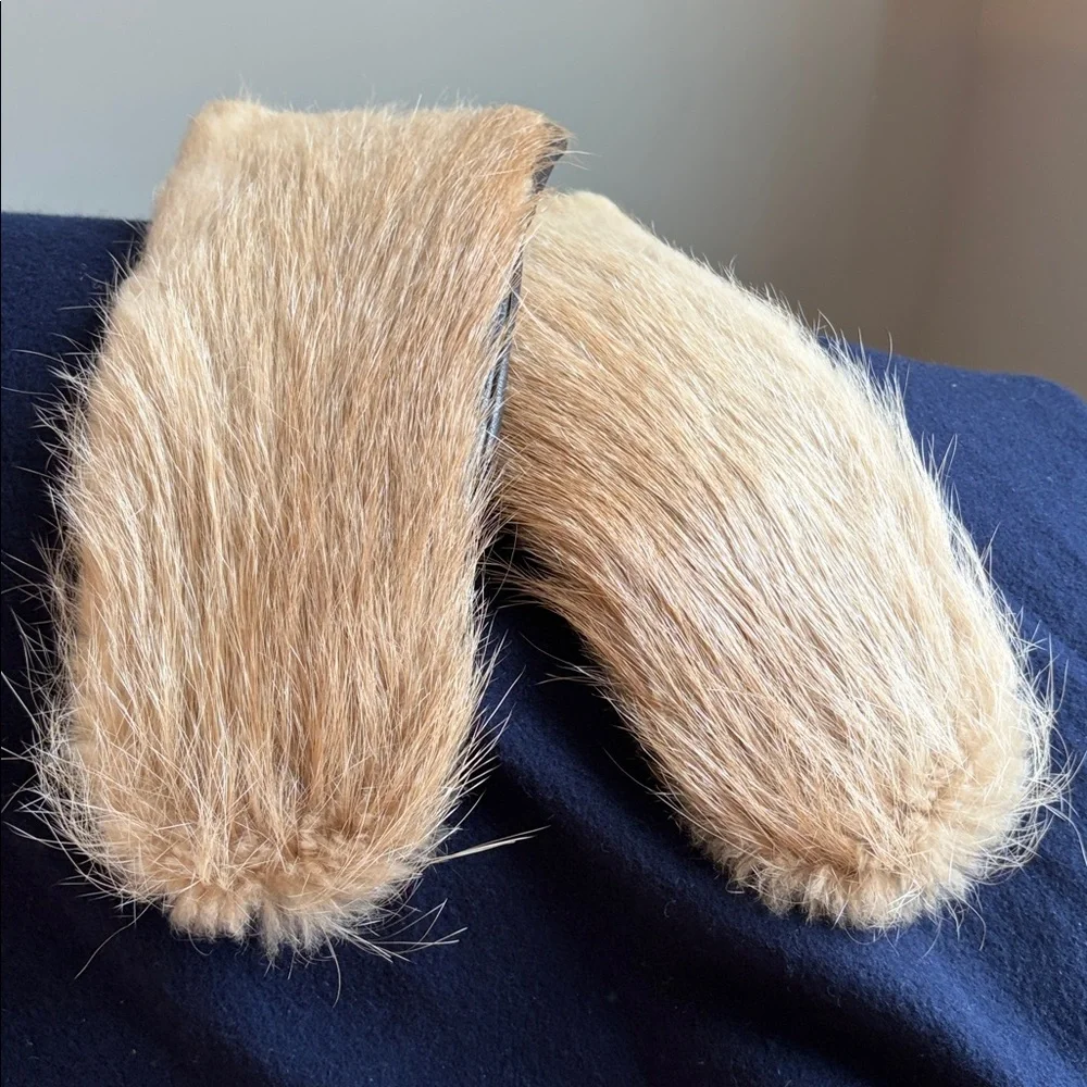 Brown Leather and Fur Mittens - Picture 2 of 4